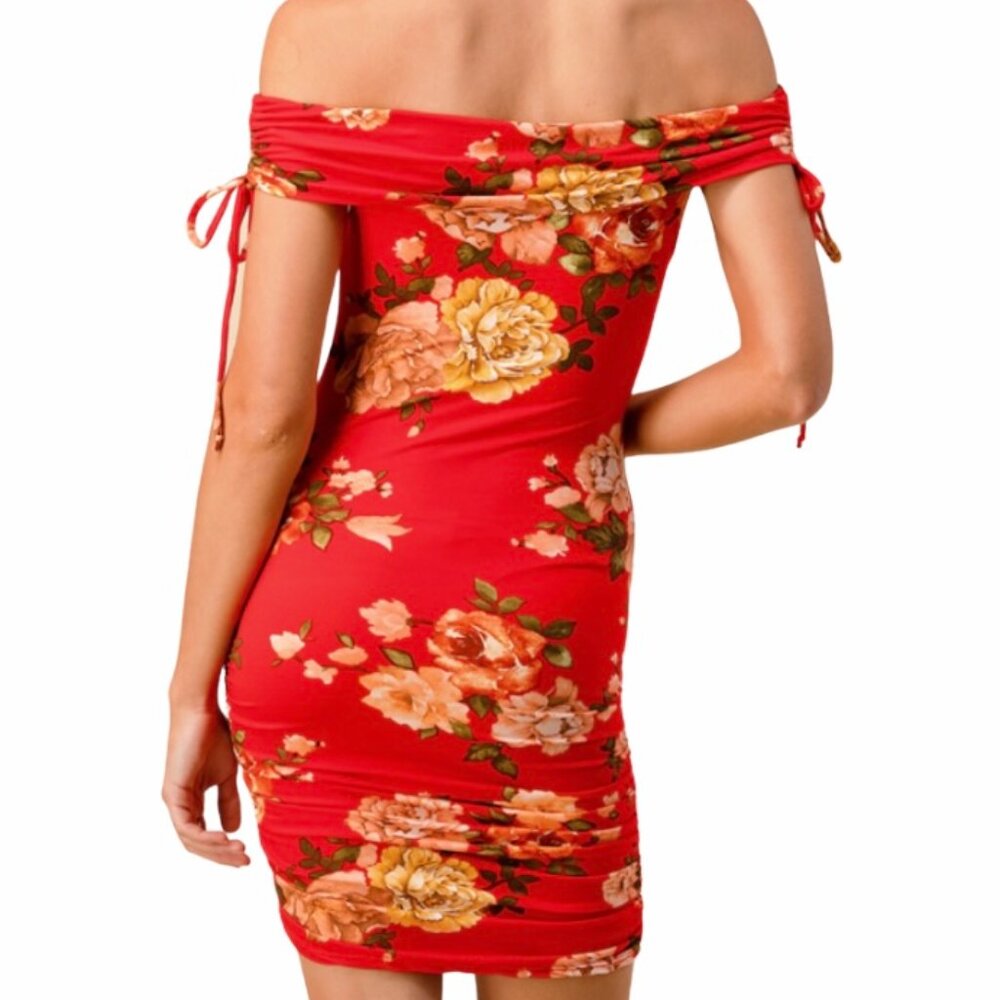 Print Ruched Off Shoulder Dress - Picture 2 of 2